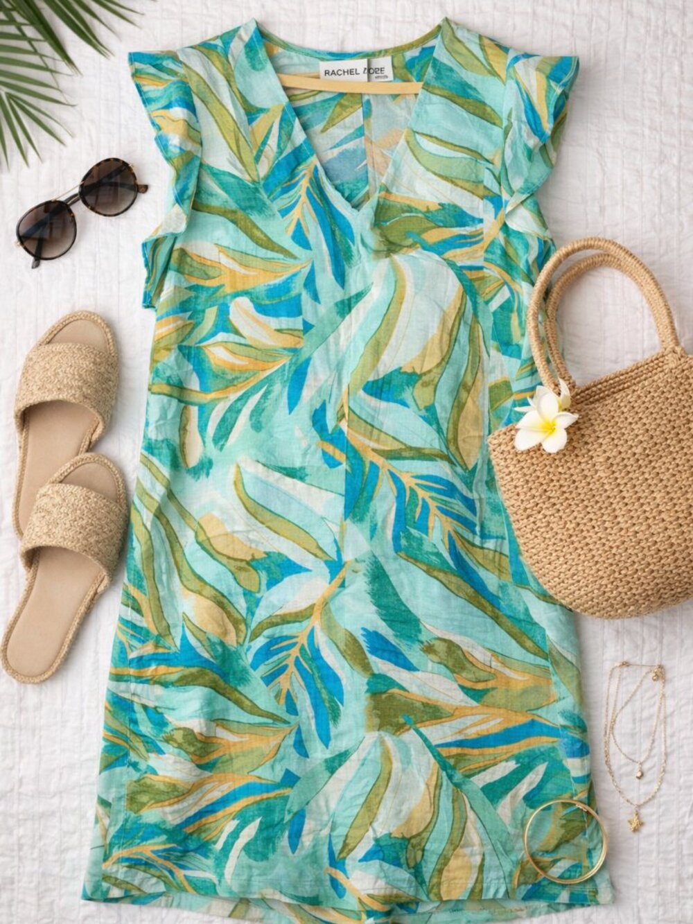 Rachel Zoe Linen Tropical Shift Dress Small Resort Beach Coverup Coastal